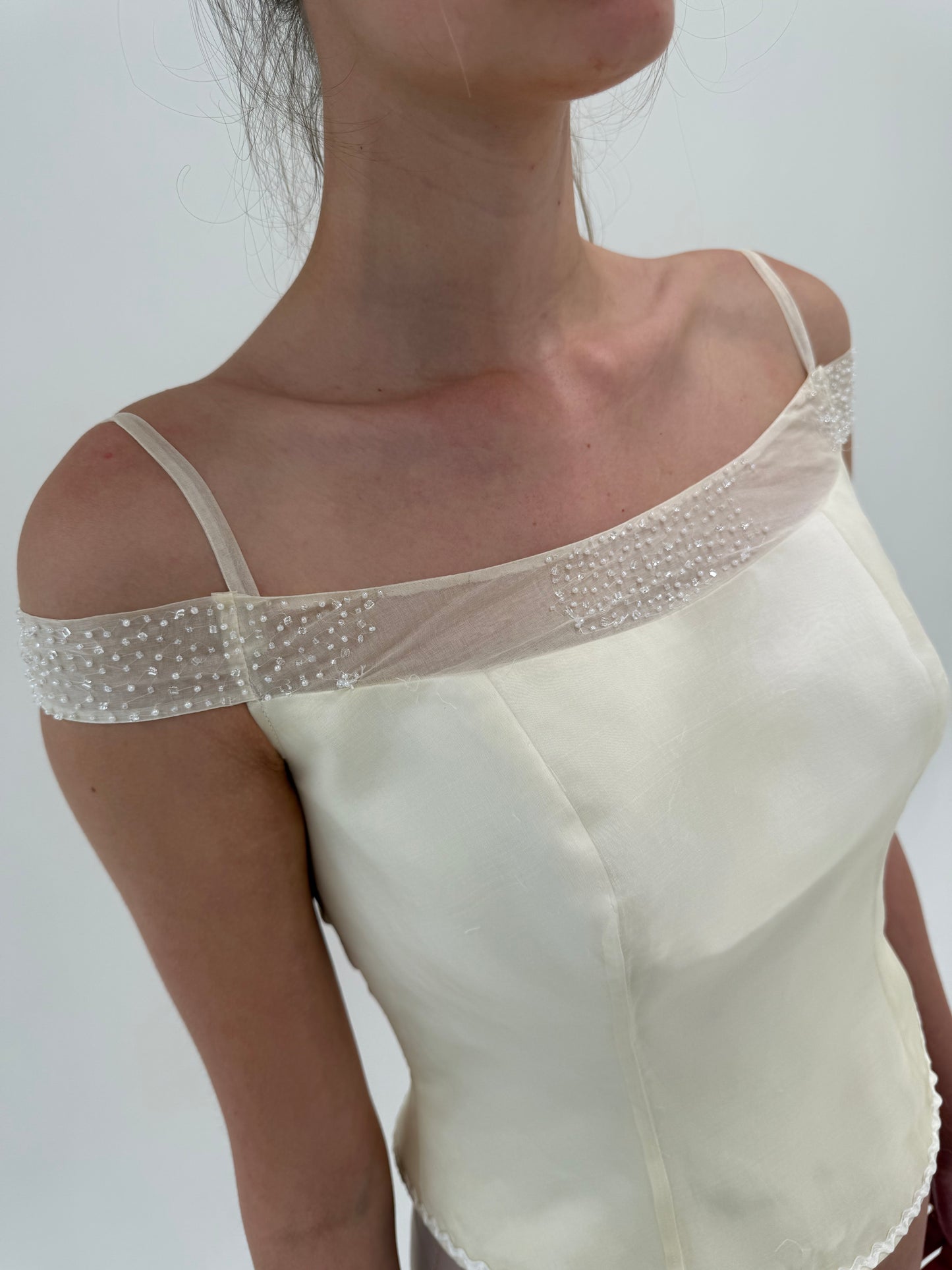 Corset vintage nou din mătase naturală și organza cu aplicații manuale