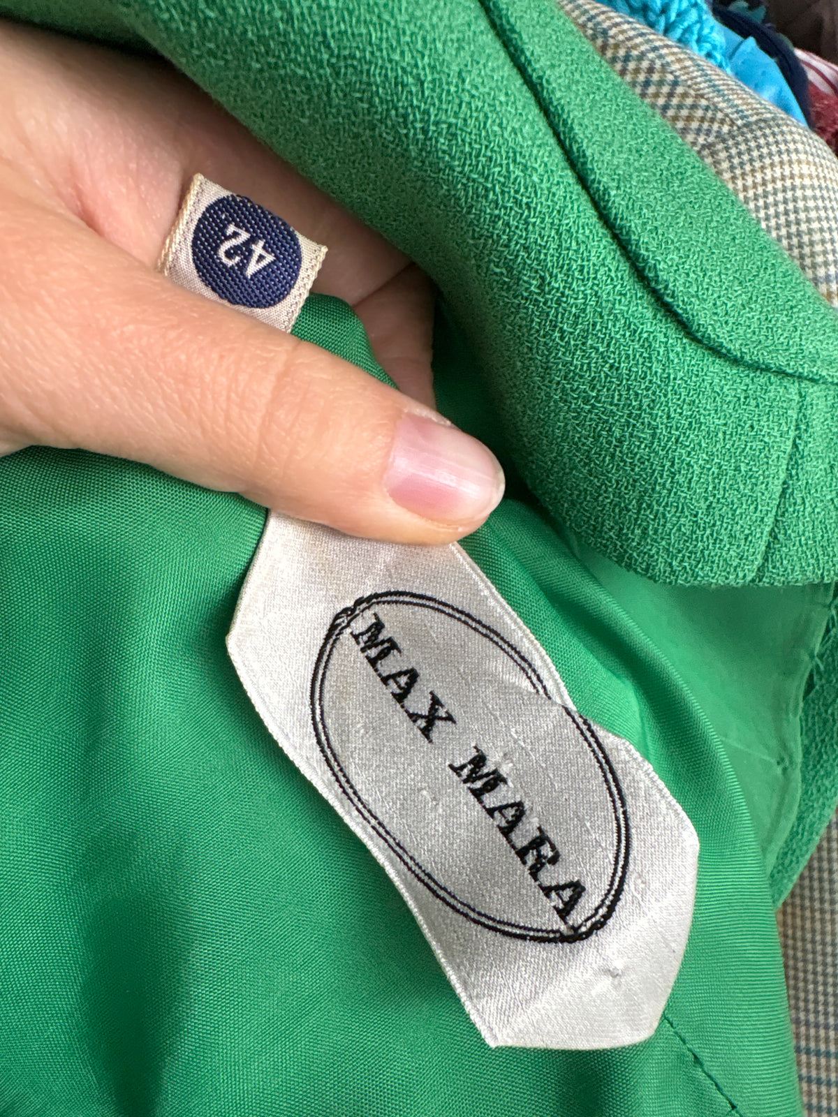 Sacou vintage Max Mara din lana extrafina emerald green cu buzunare aplicate cambrat