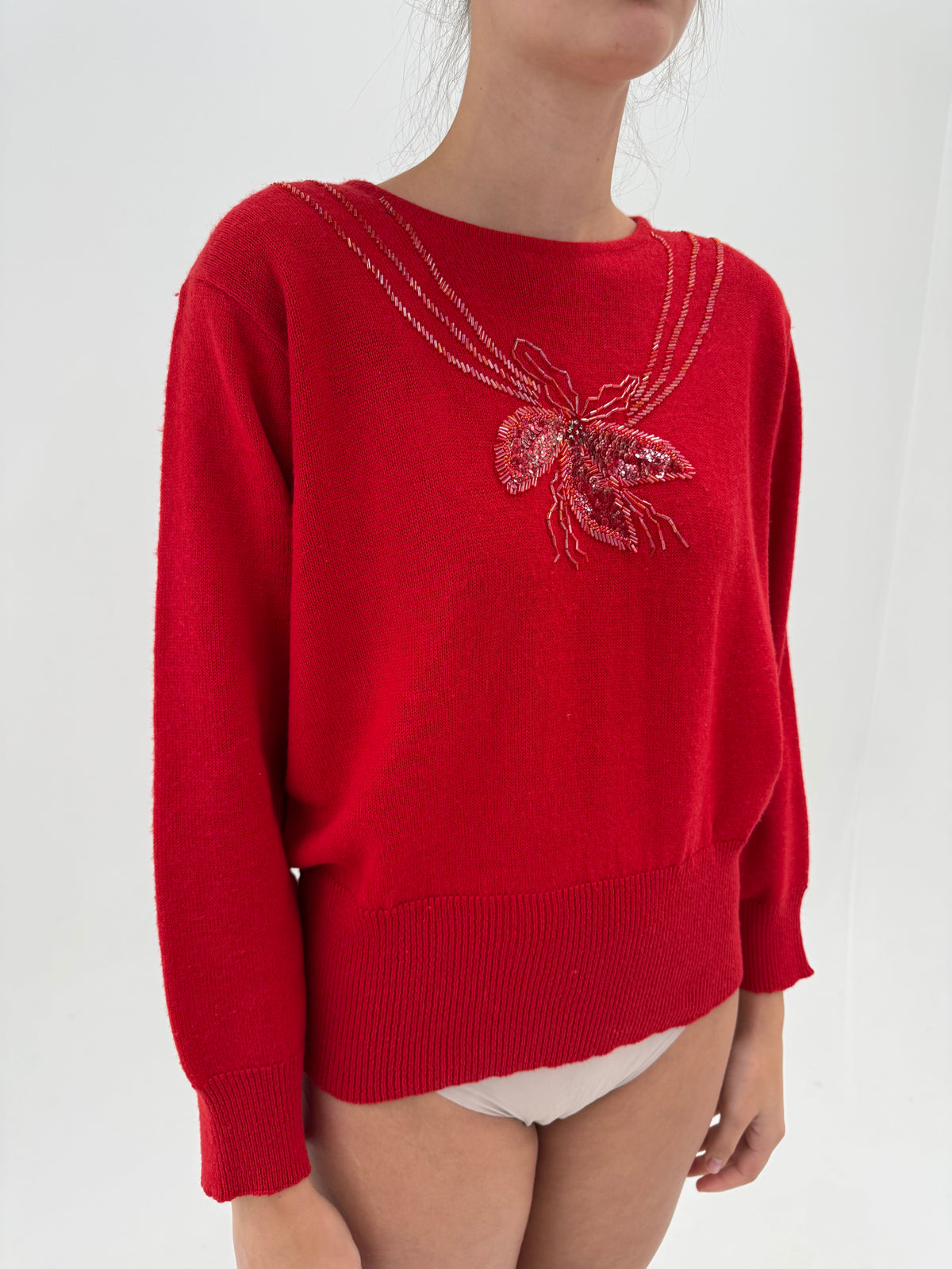 Pulover vintage cu aplicații manuale superbe delicate din lana extrafina