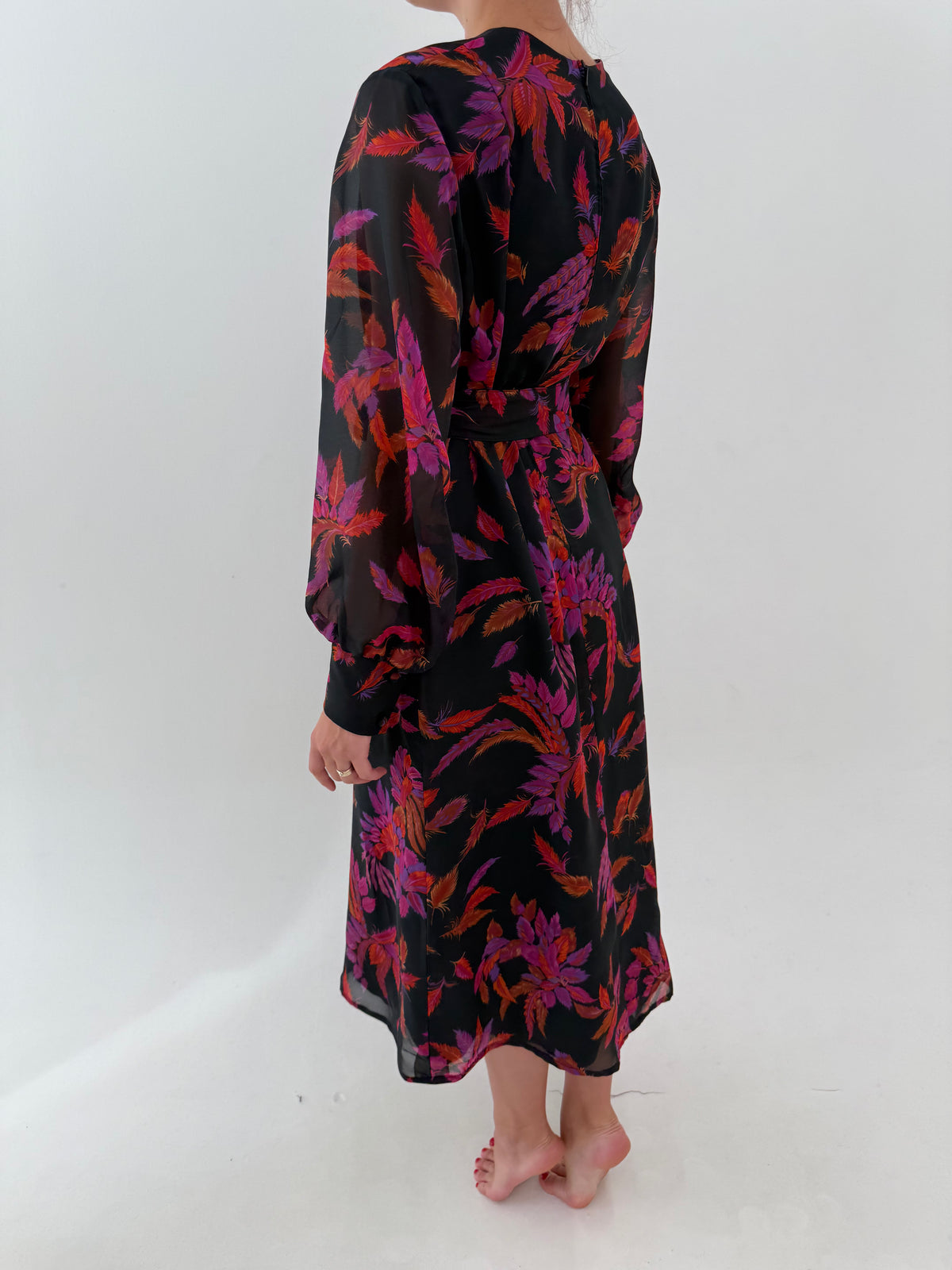 LBD vintage de la business la cocktail cu  print superb și talie ultra înaltă reglabilă