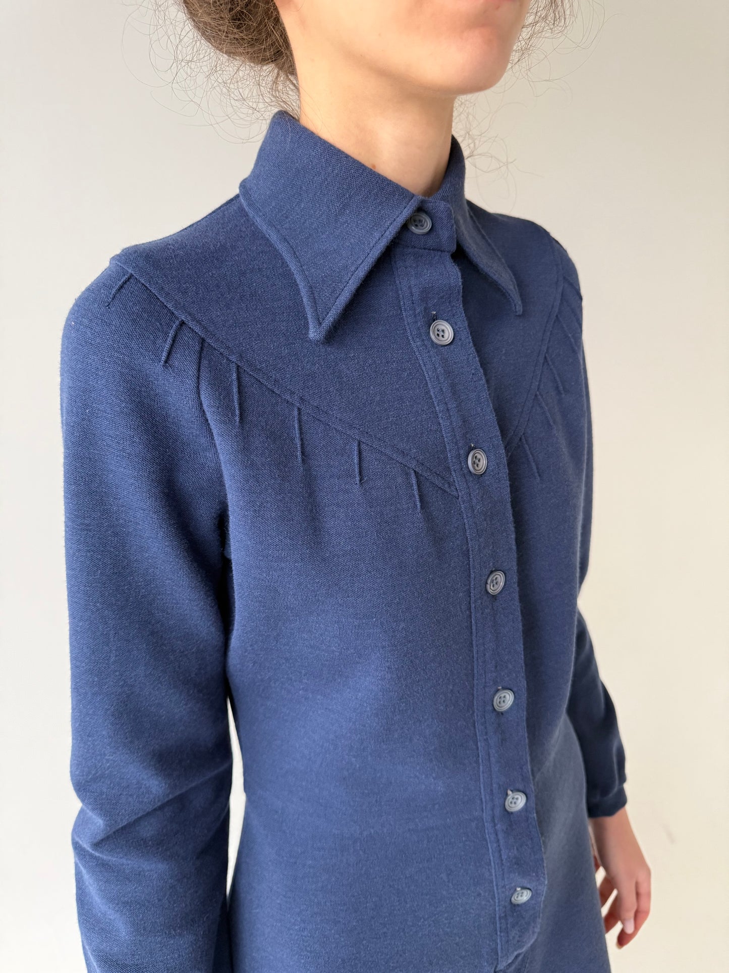 Robe chemise Old vintage anii 70 jeans blue cu talie marcată