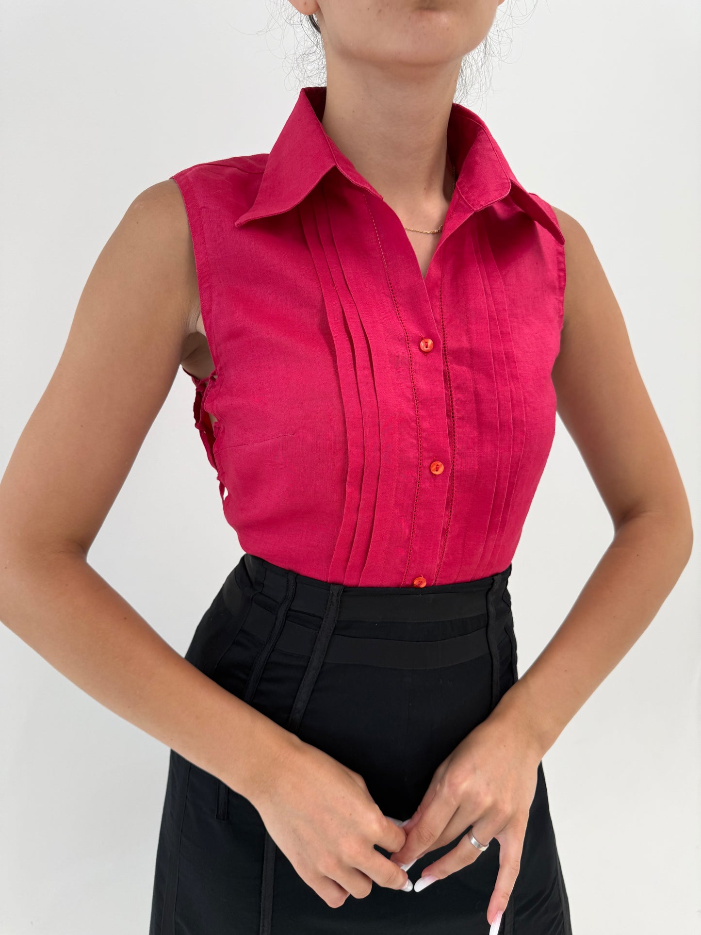 Cămașa fucsia Nara Camicie din in premium cu detalii chic