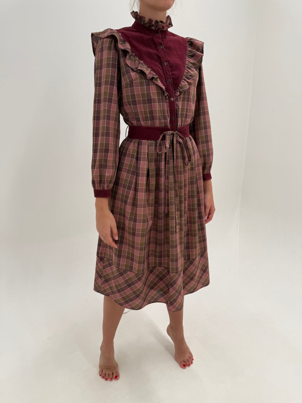 Rochie vintage în stil Ralph Lauren din bumbac gros cu talie marcată reglabilă