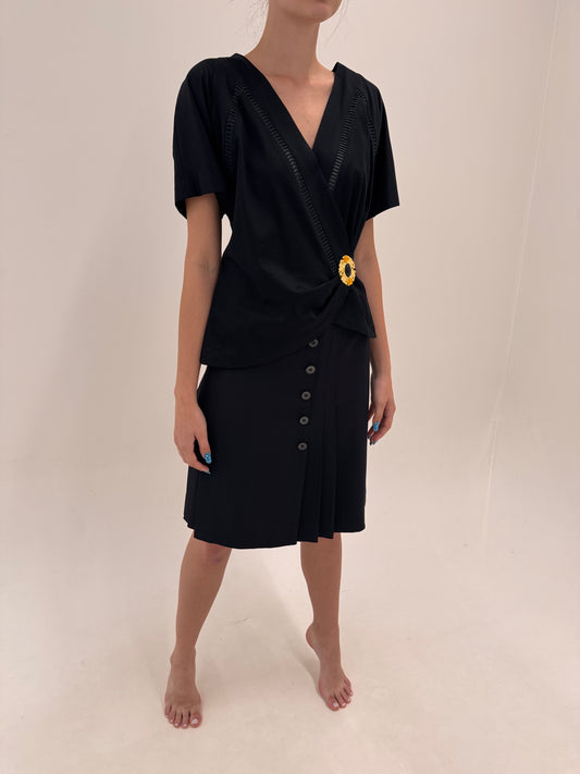 Fustă neagră Dolce&Gabbana vintage în croi clasic cu pliseuri asimetrice