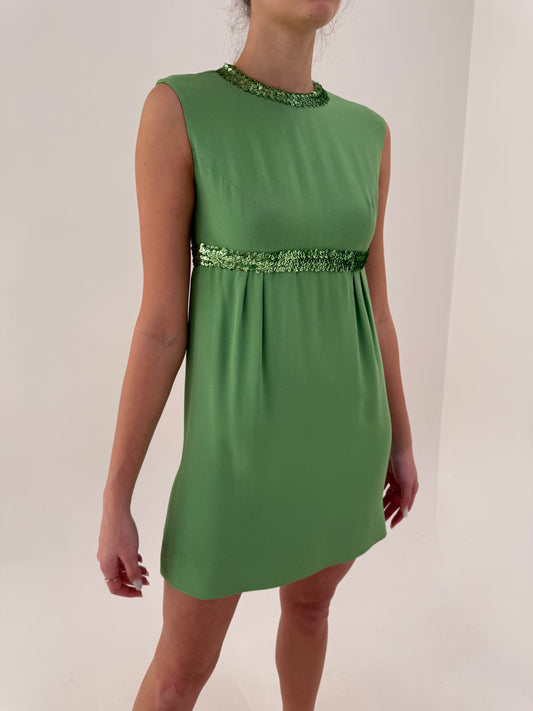 Rochie old vintage mini anii 60 verde crud