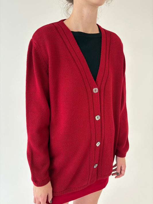 Cardigan gros tip jachetă burgundy din lana merino extrafina de gramaj mare