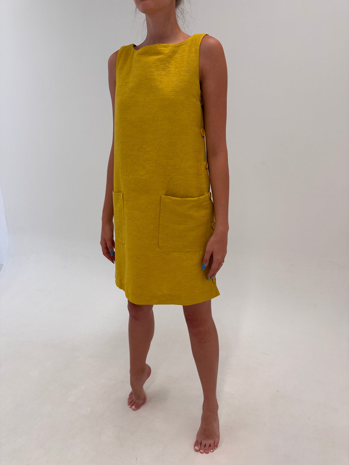 Rochie Max Mara în croi de ani 60 reinterpretat din pânză de in colorblock