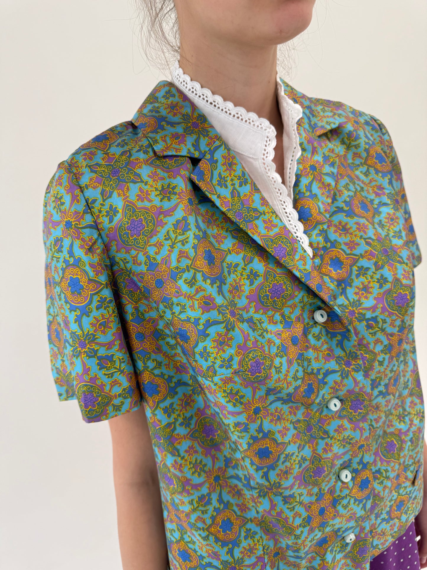 Sacou vintage din mătase naturală cu print superb