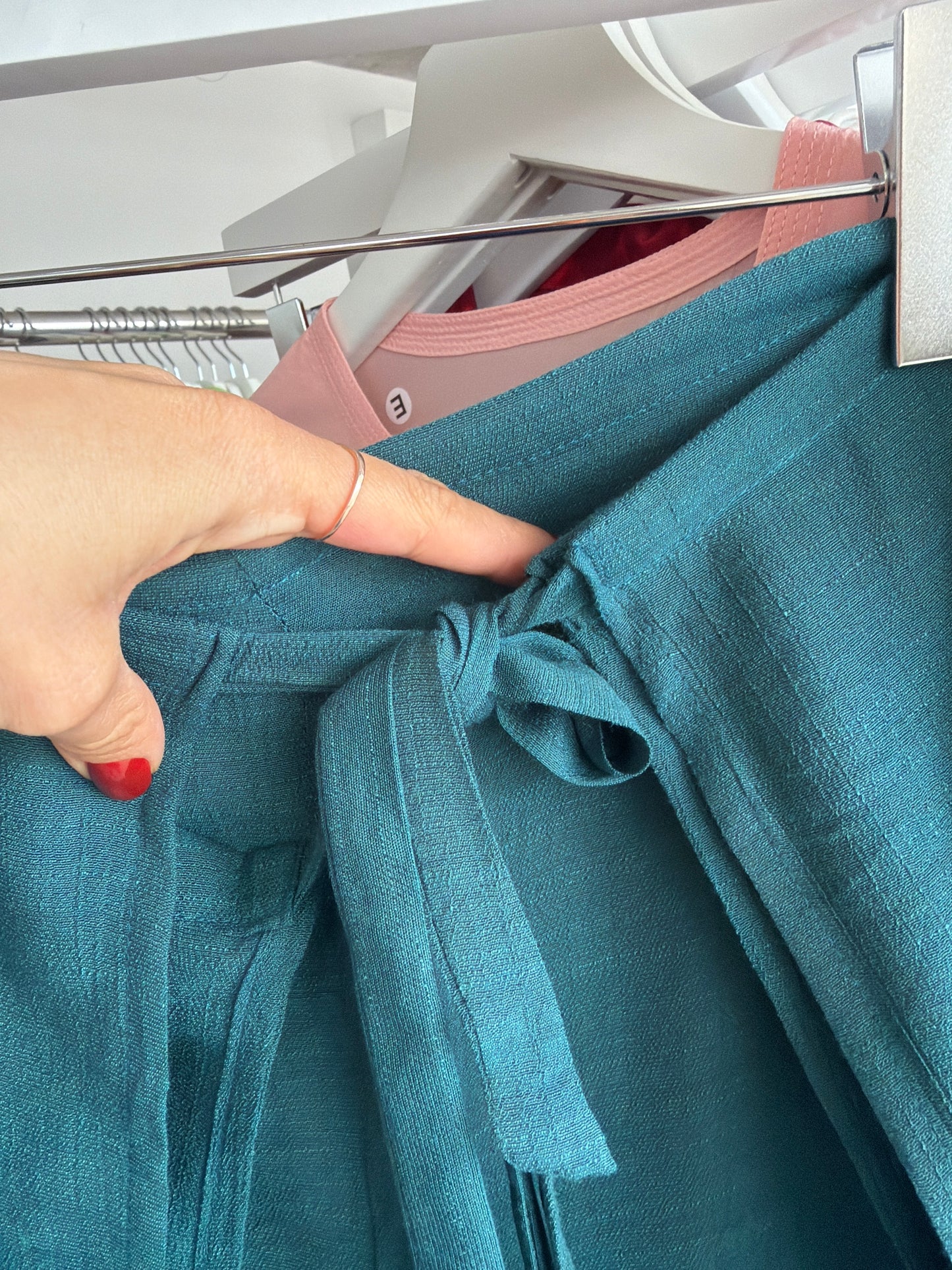 Pantaloni din pânză de mătase naturală și bumbac reglabili dark aqua green