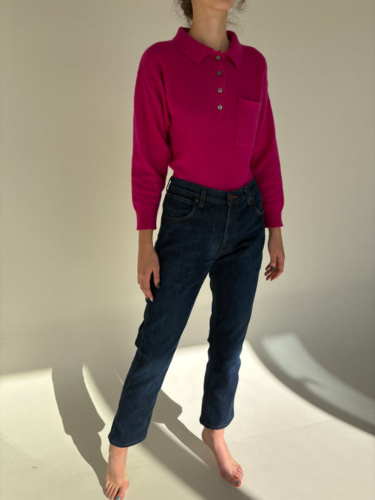 Jeans vintage premium Wrangler dark wash ușor modelatori