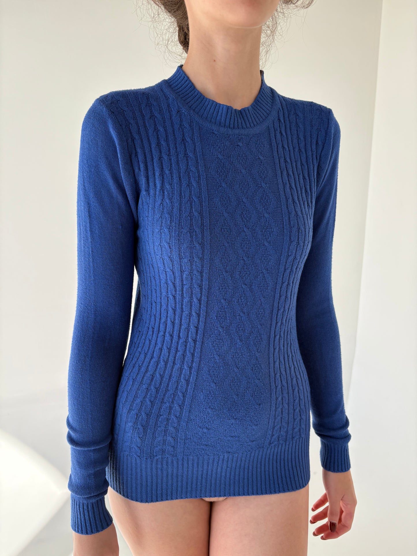 Maleta chimney albastru cerneală cu torsade din bumbac de gramaj mare