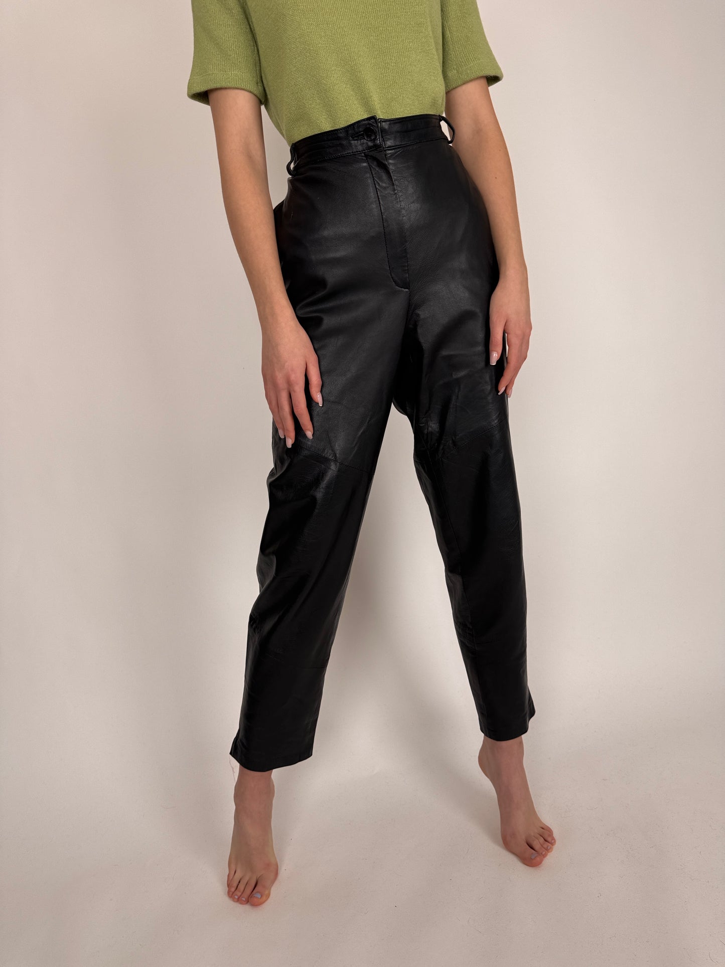 Pantaloni brand luxury Madeleine tall din piele naturală cu talie ultra înaltă