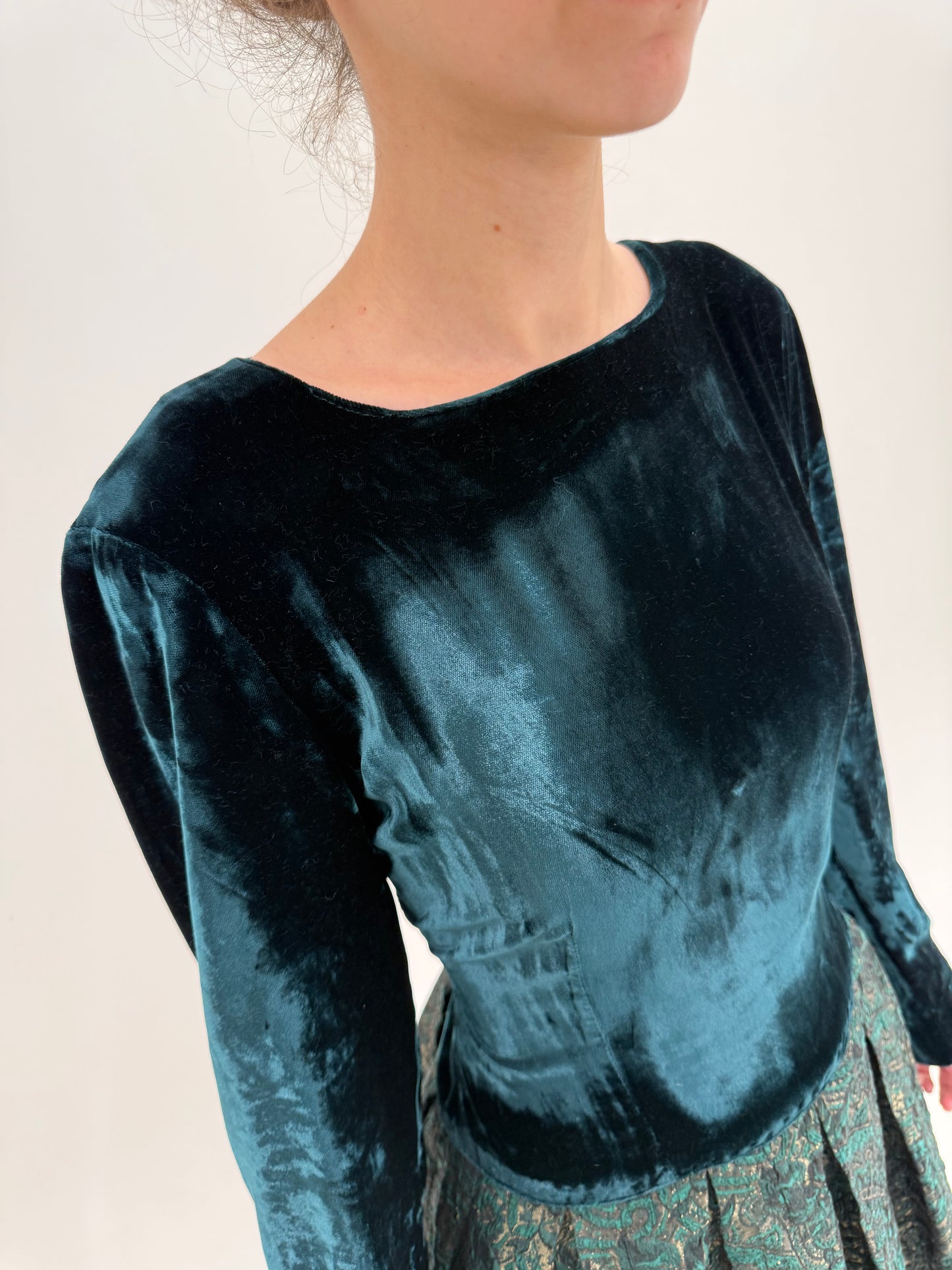 Rochie Max Mara de cocktail din catifea și brocart dark green