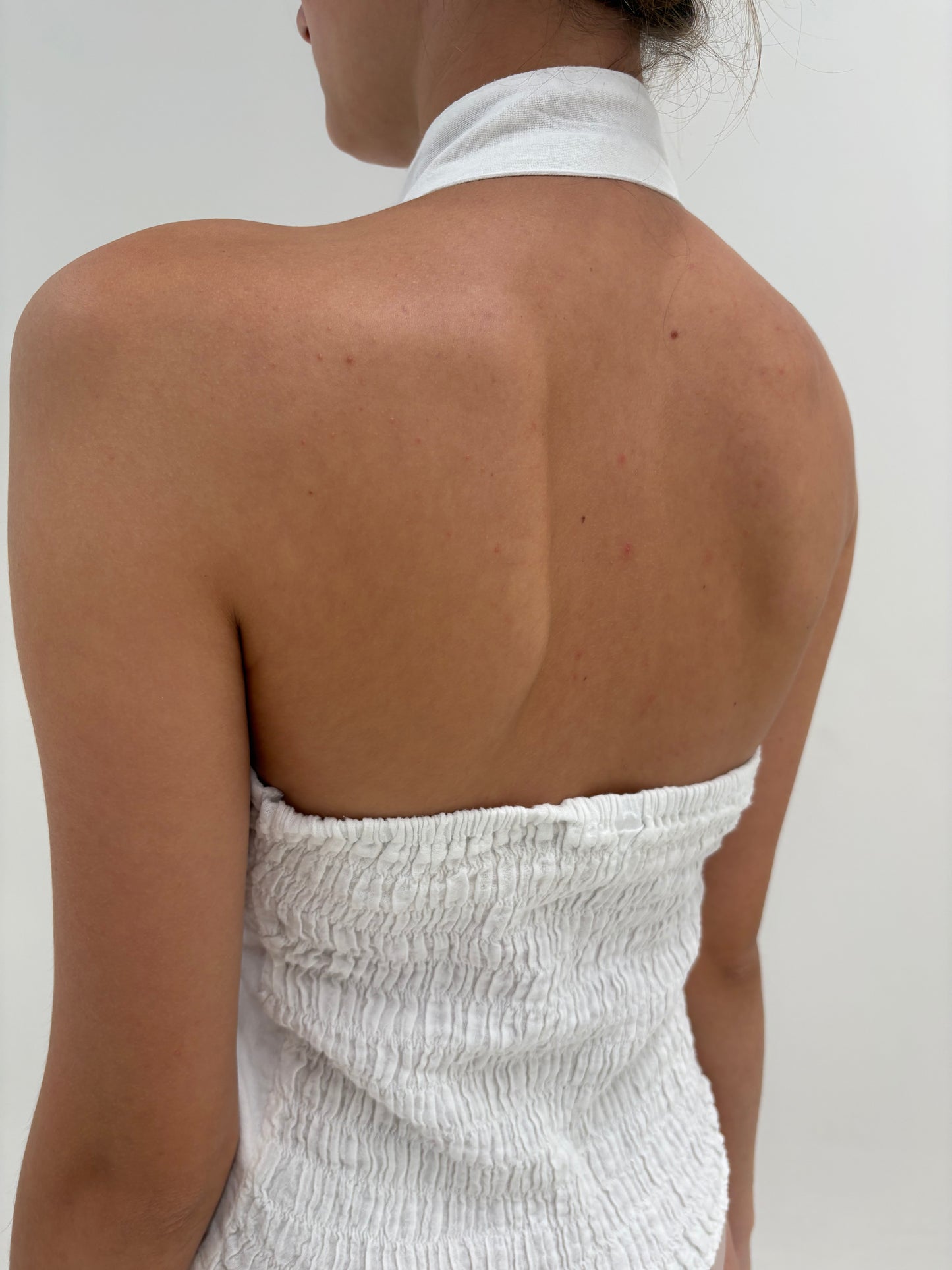 Corsaj halterneck vintage cu influențe asiatică din pânză cu spate elastic
