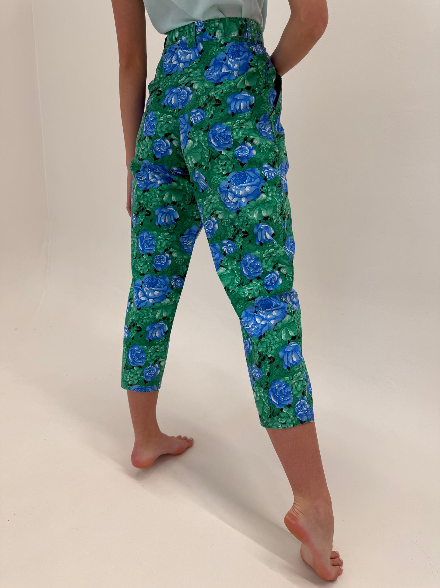 Pantaloni vintage petite cu talie ultra înaltă din pânză de bumbac