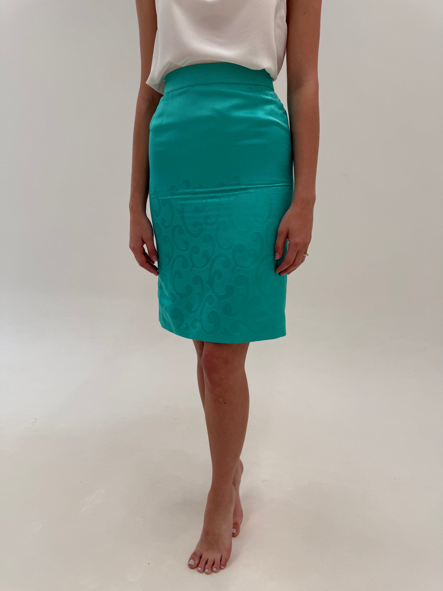 Fustă Couture italiană din jacquard de mătase naturală emerald green