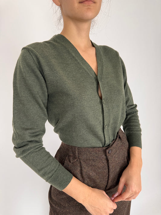 Cardigan juniper green din lana extrafina