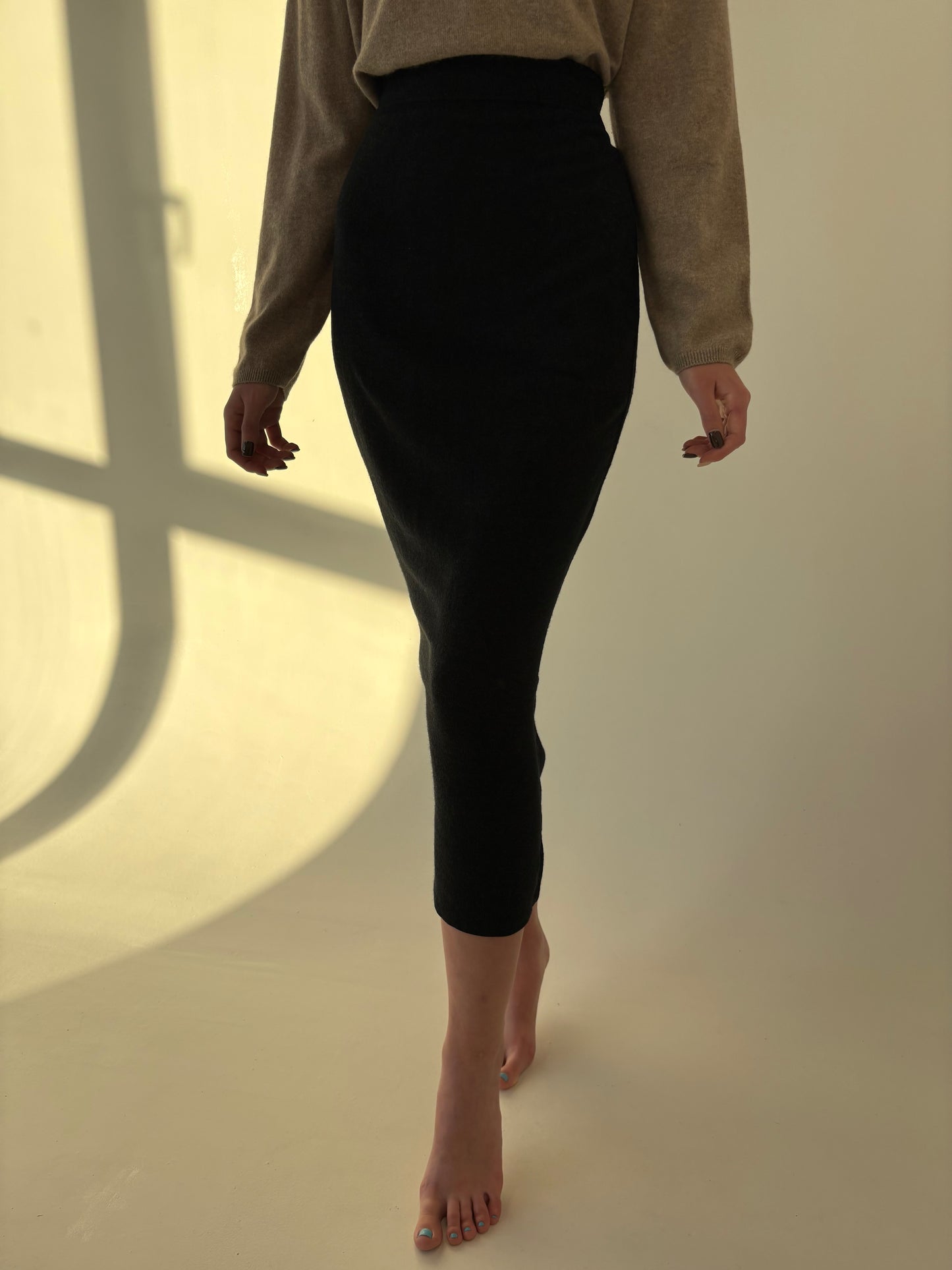 Fustă maxi din tricot de lana extrafina cu talie ultra înaltă charcoal gray