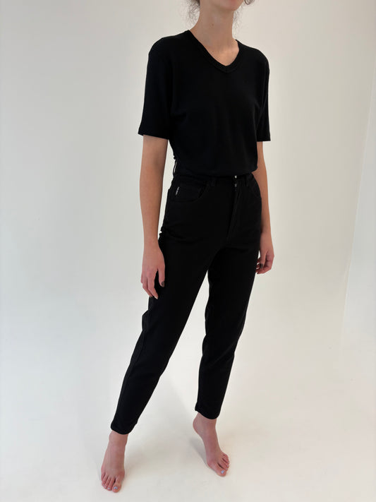 Jeans negri ultra confort modelatori din bumbac și lycra cu talie ultra înaltă