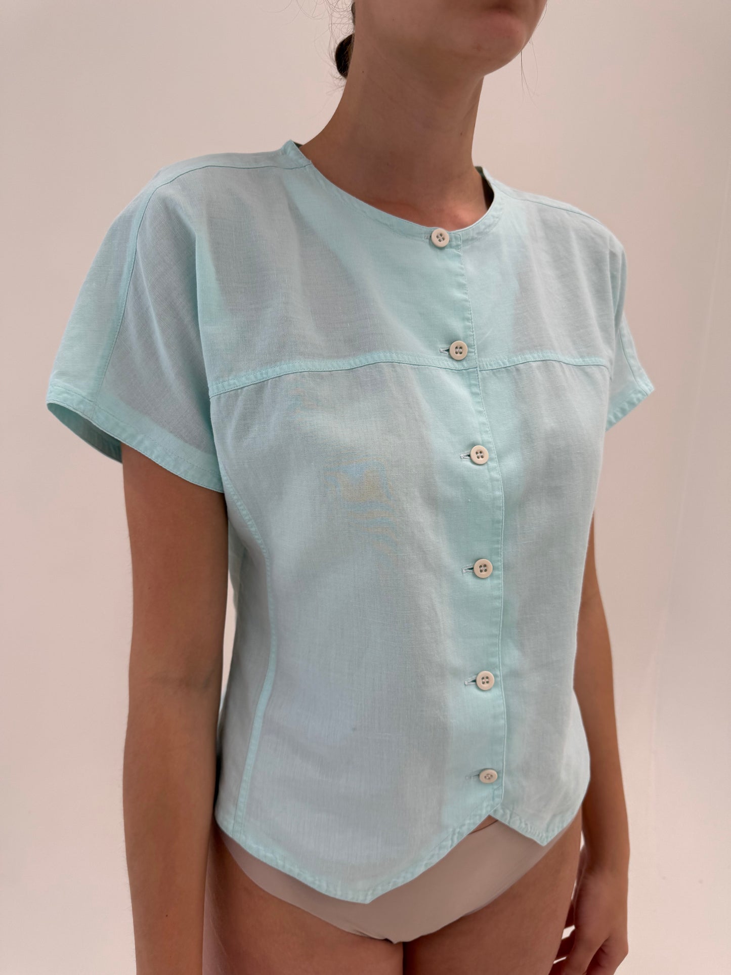 Top vintage mint green in croi retro modern din panzica de in și bumbac