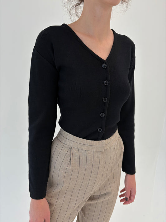 Cardigan negru italian 80% lana merino extrafina