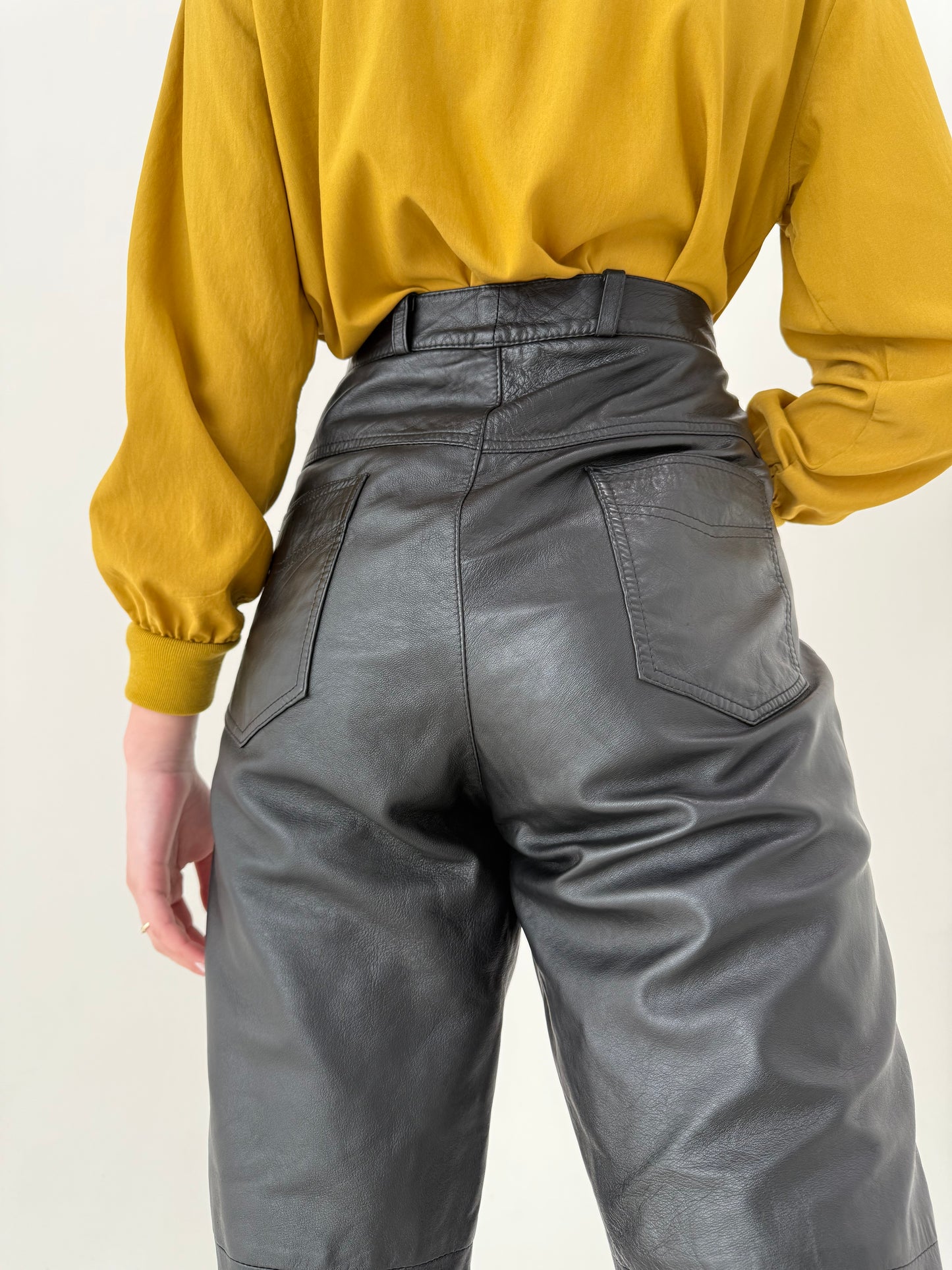 Pantaloni din piele naturală pentru extrem de moale și fină cu talie înaltă