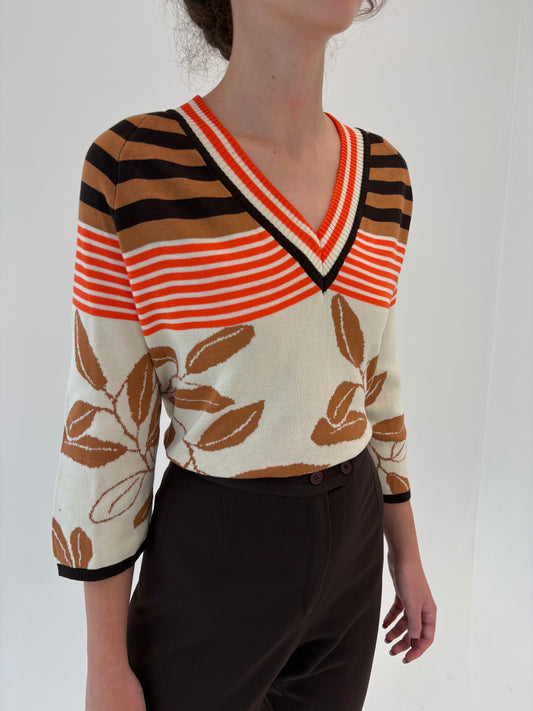 Top super premium cu print maximalist din tricot de gramaj mare