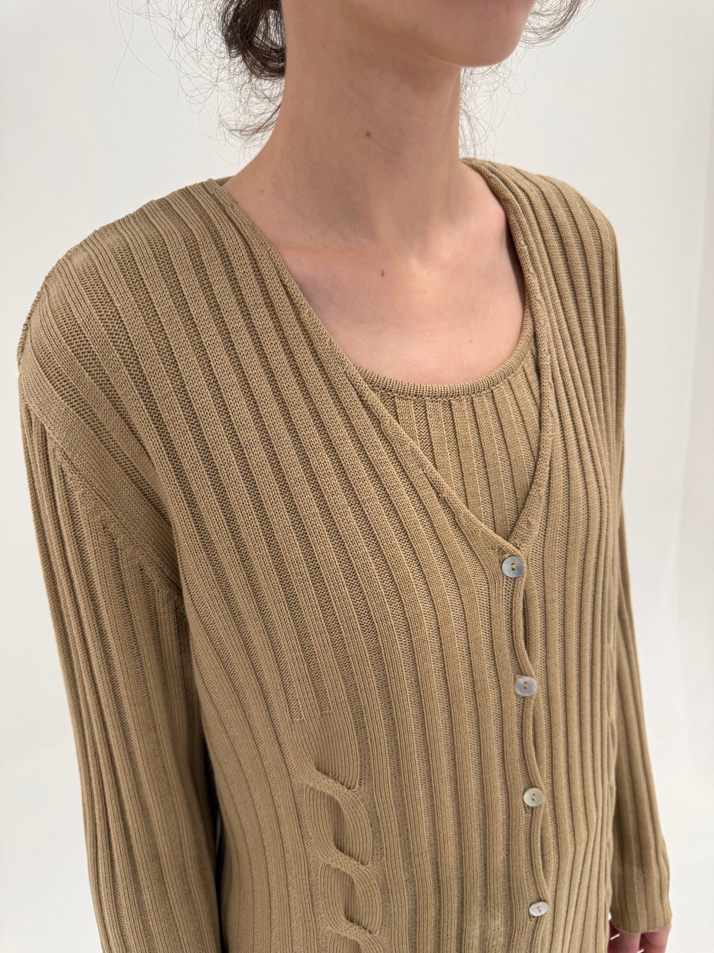 Set camel de gramaj mare din lana merino extrafina ribbed