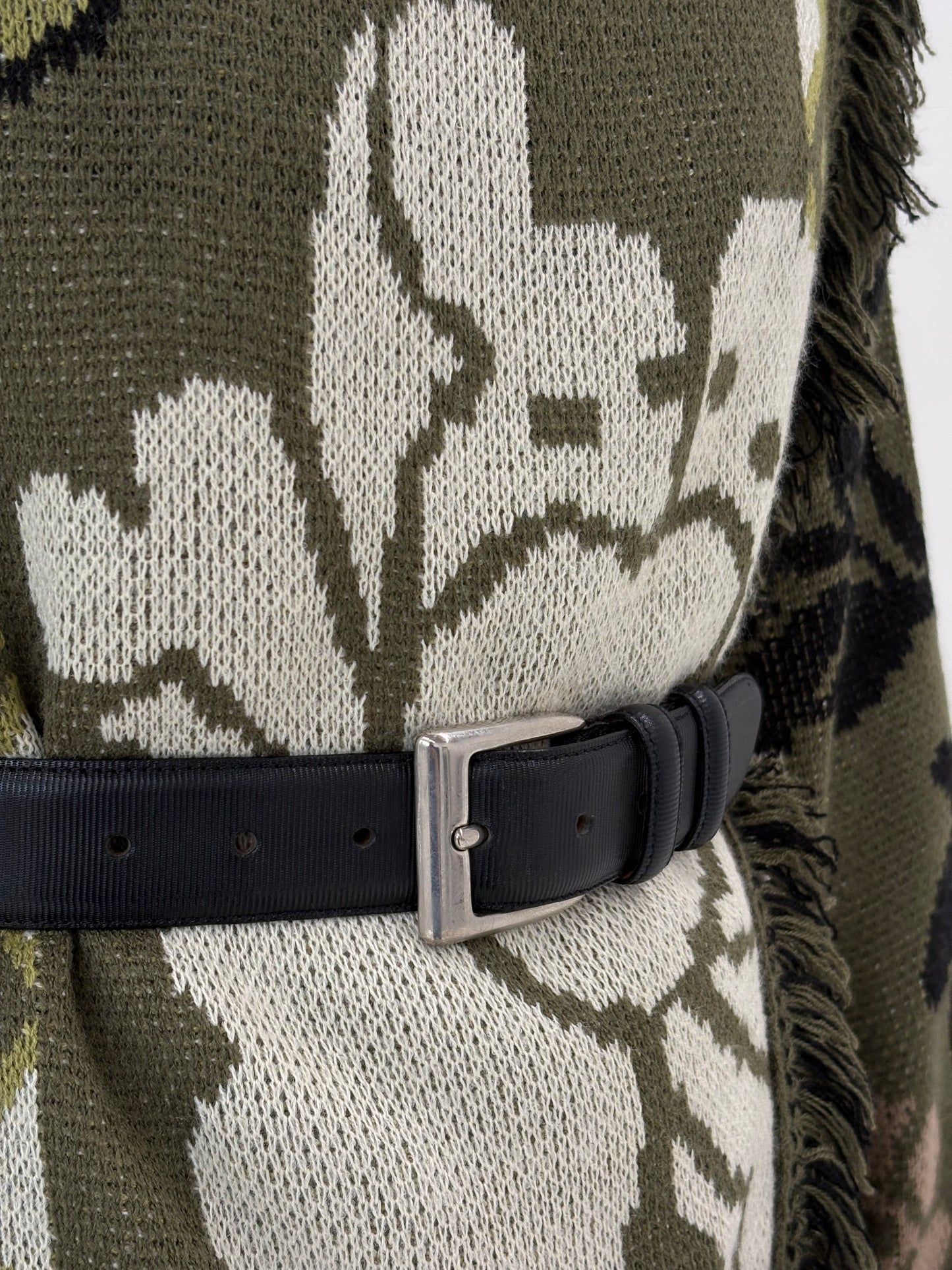 Curea italiană din piele naturală groasă cu feronerie argintie