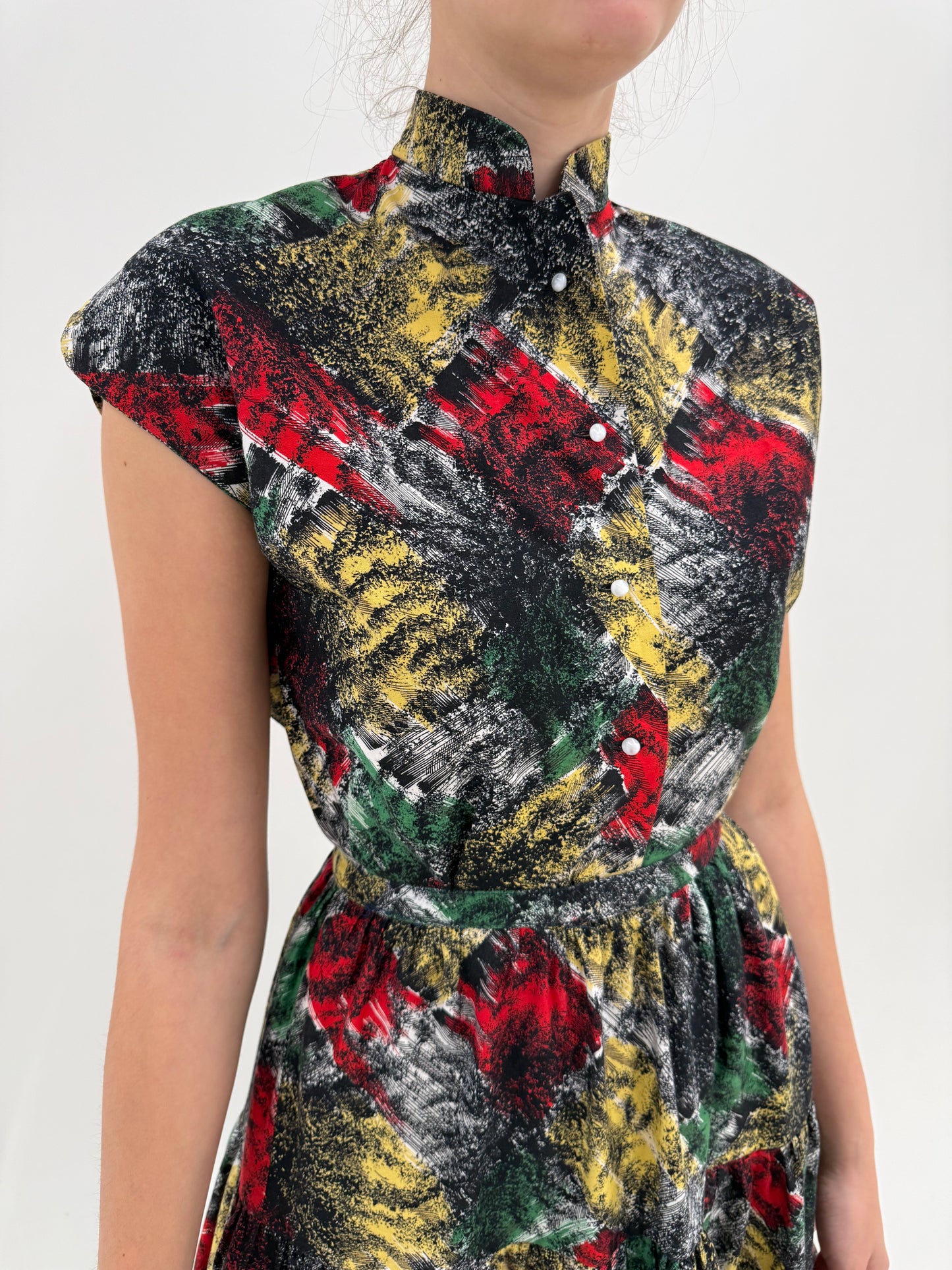 Set din pânză de bumbac in croi retro modern cu fustă maxi ultra amplă