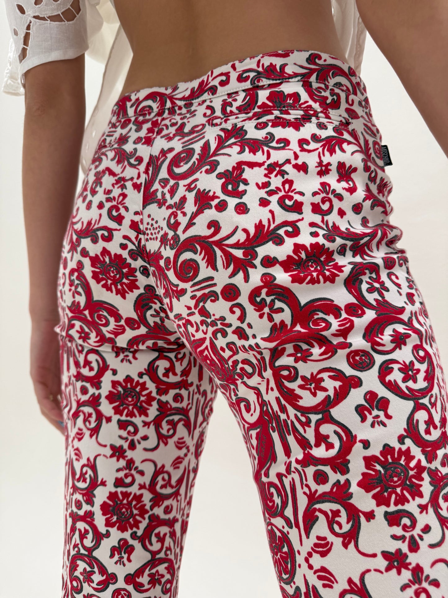 Pantaloni evazați Moschino ultra confort modelatori din bumbcav cu print burgundy