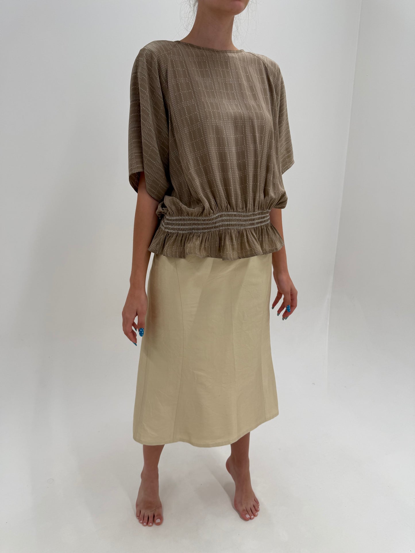 Fustă luxury Luisa Spagnoli din mătase naturală camel spre muted gold de la zi la seară
