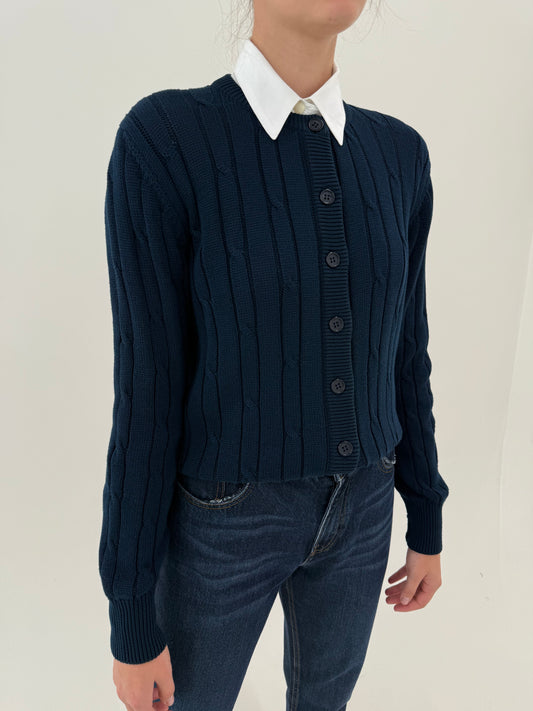 Cardigan old vintage italian cu torsade din bumbac greu excepțional de gramaj mare