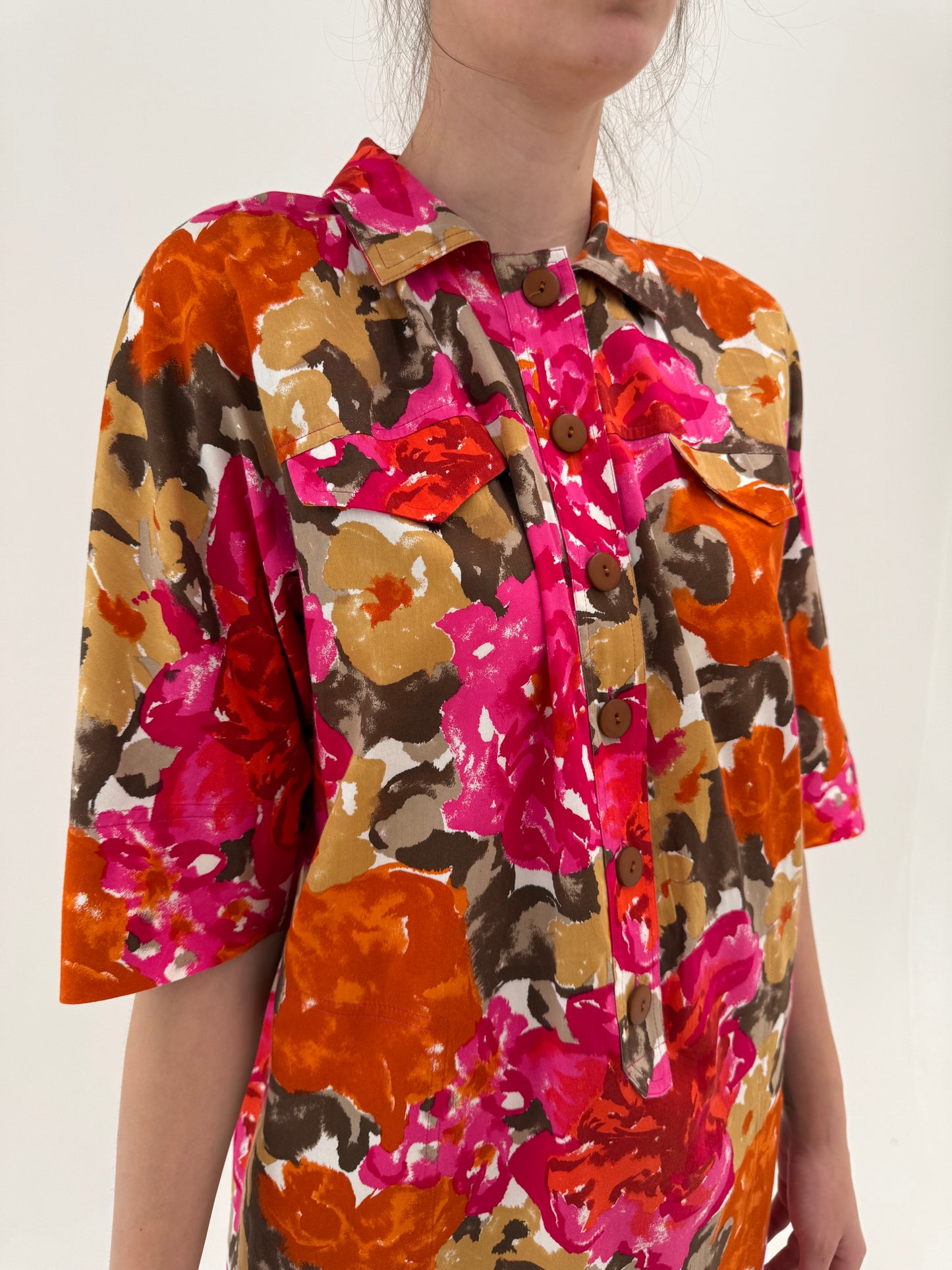 Robe chemise vintage italiană din bumbac premium în culori tari cu buzunare