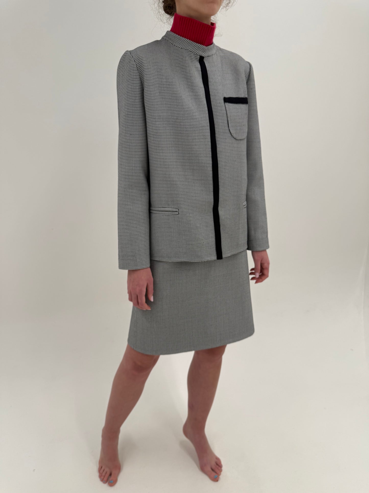 Deux piece old vintage early 80s în croi boxy retro modern houndstooth