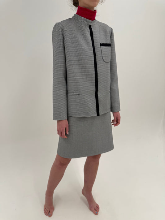 Deux piece old vintage early 80s în croi boxy retro modern houndstooth