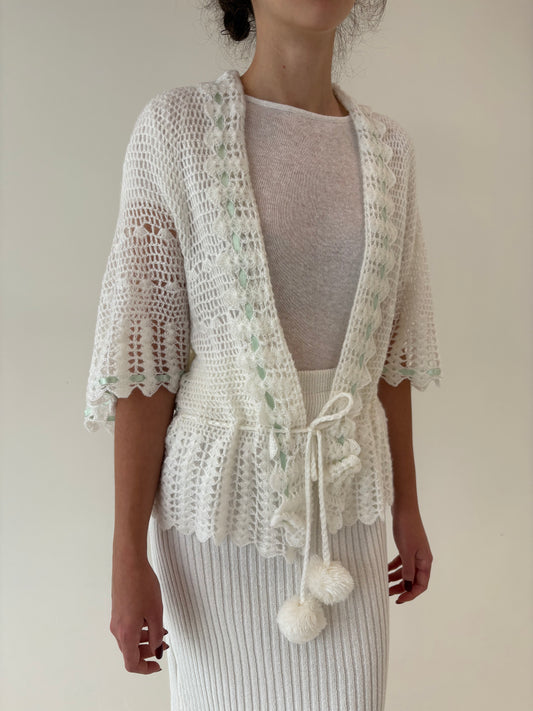 Cardigan vintage super feminin cu talie reglabilă din mix de lana extrafina