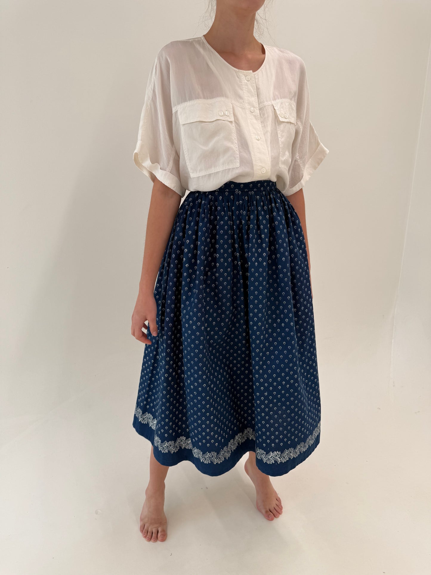 Fustă vintage maxi din pânză excepțională moale și grea cu lucrătură manuală