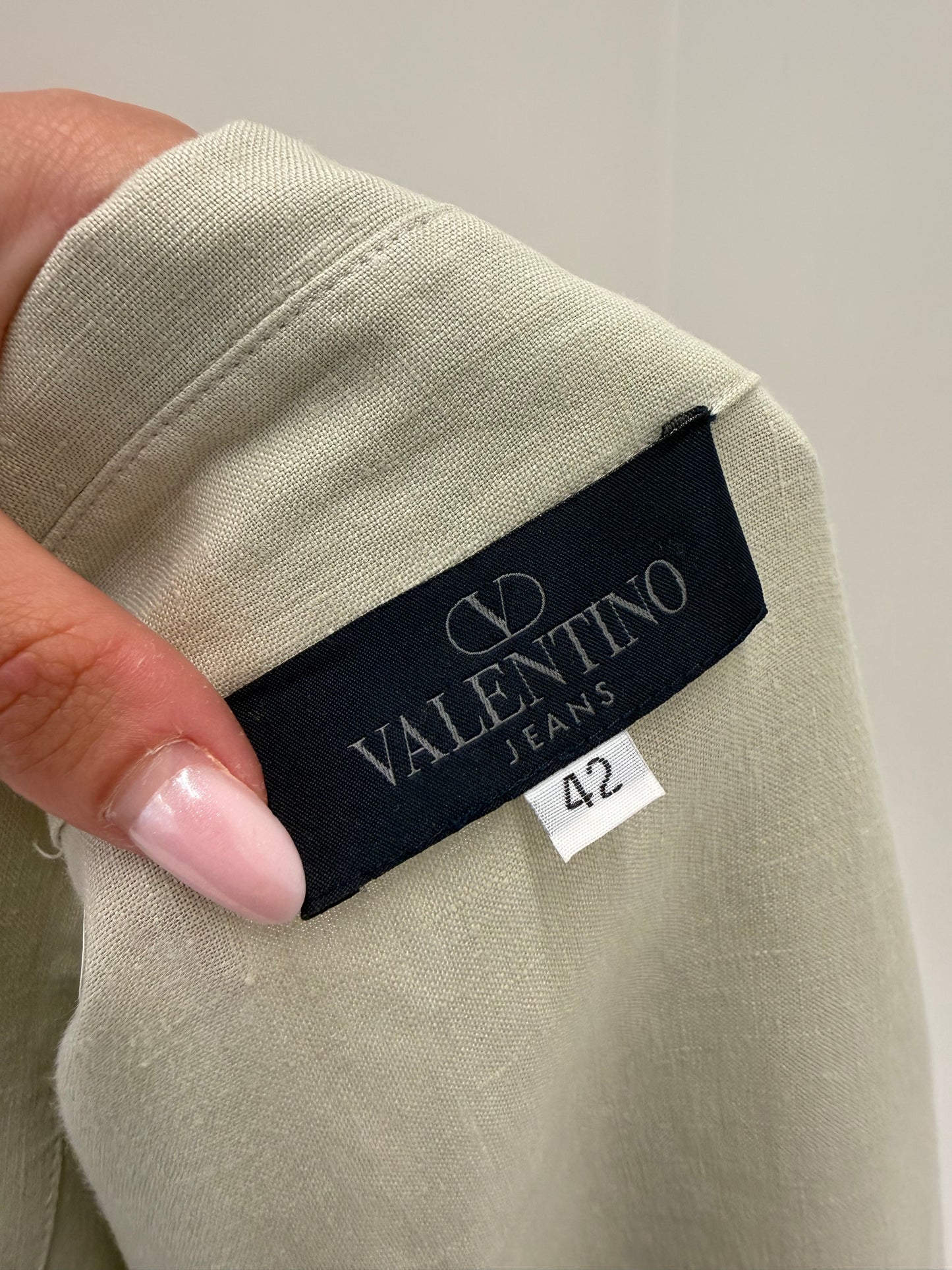 Jacheta Valentino petite din in excepțional în croi minimalist light Sage green
