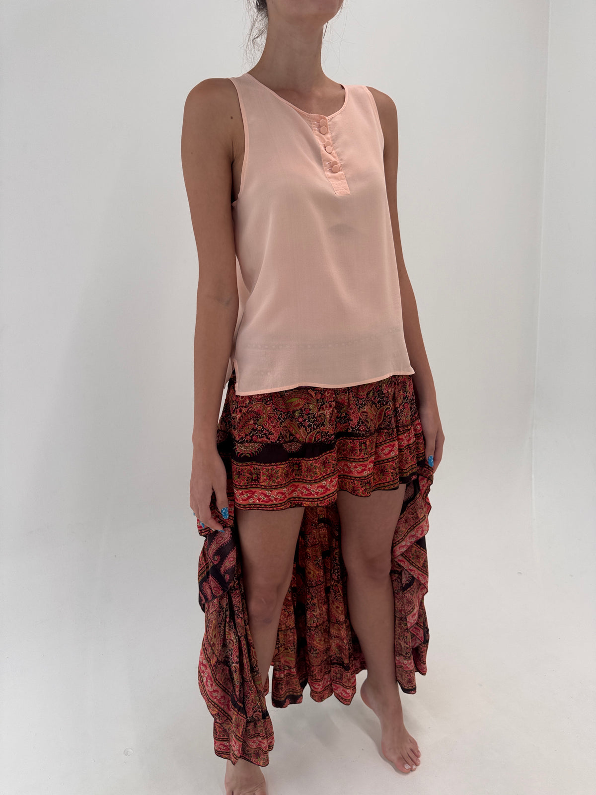 Fustă statement boho cu talie elastică în croi spectaculos 70% mătase naturală