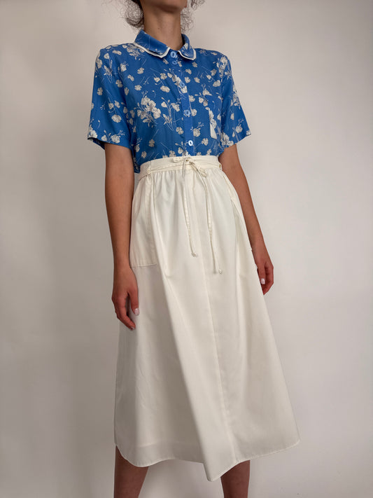 Fustă vintage butter white cu talie ultra înaltă și buzunare