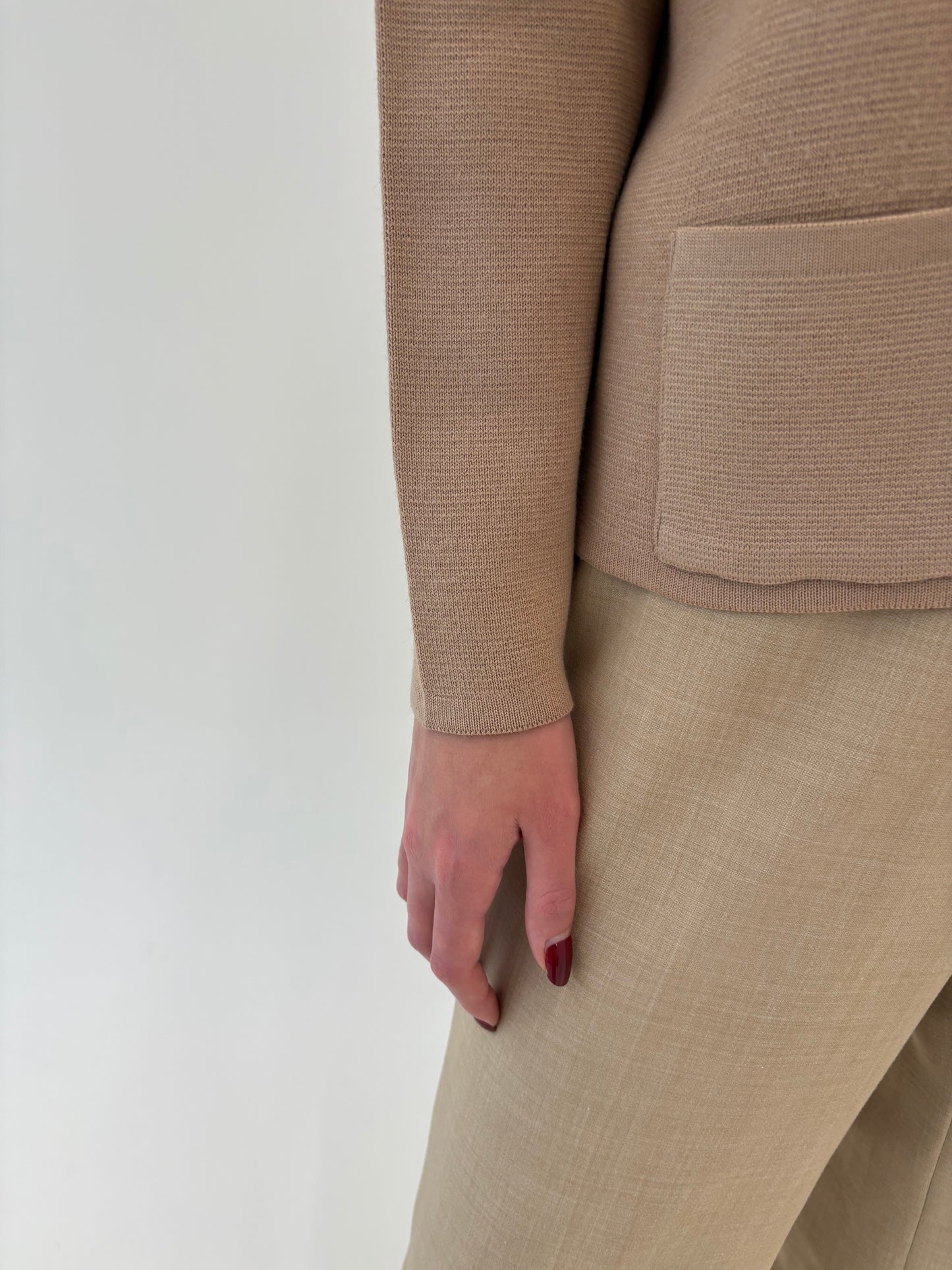 Cardigan vintage camel petite din lana merino extrafina de gramaj mare