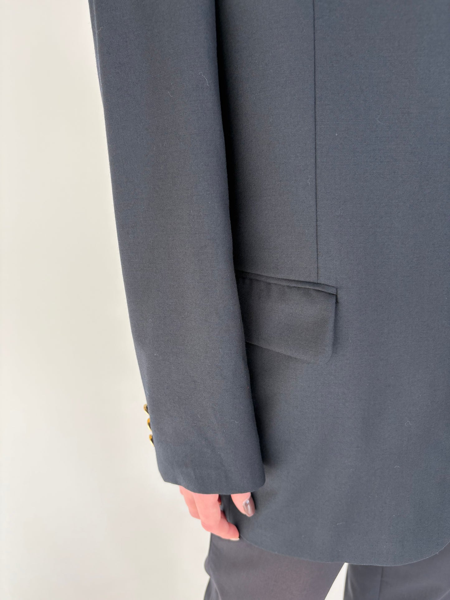 Sacou italian Navy cu nasturi metalici aurii din stofă worsted de lana pura