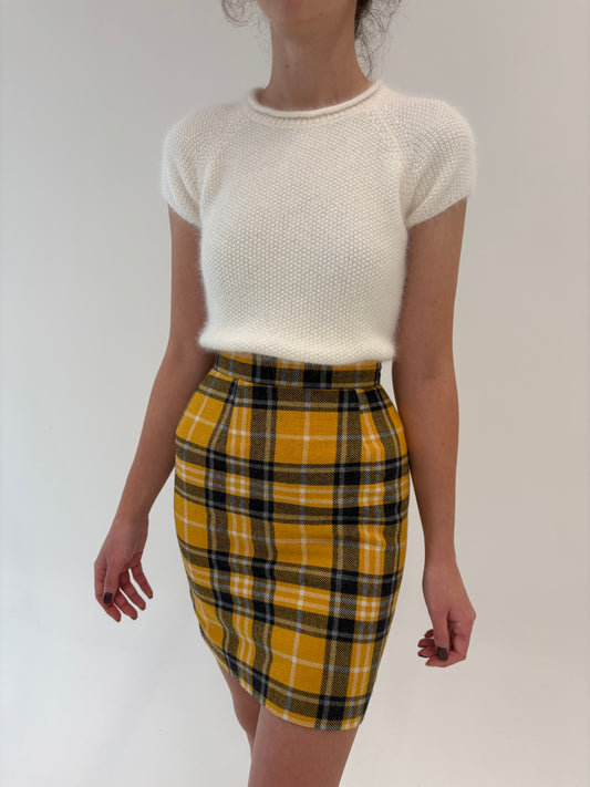 Fustă conică cu talie ultra înaltă marcată din Tartan de lana
