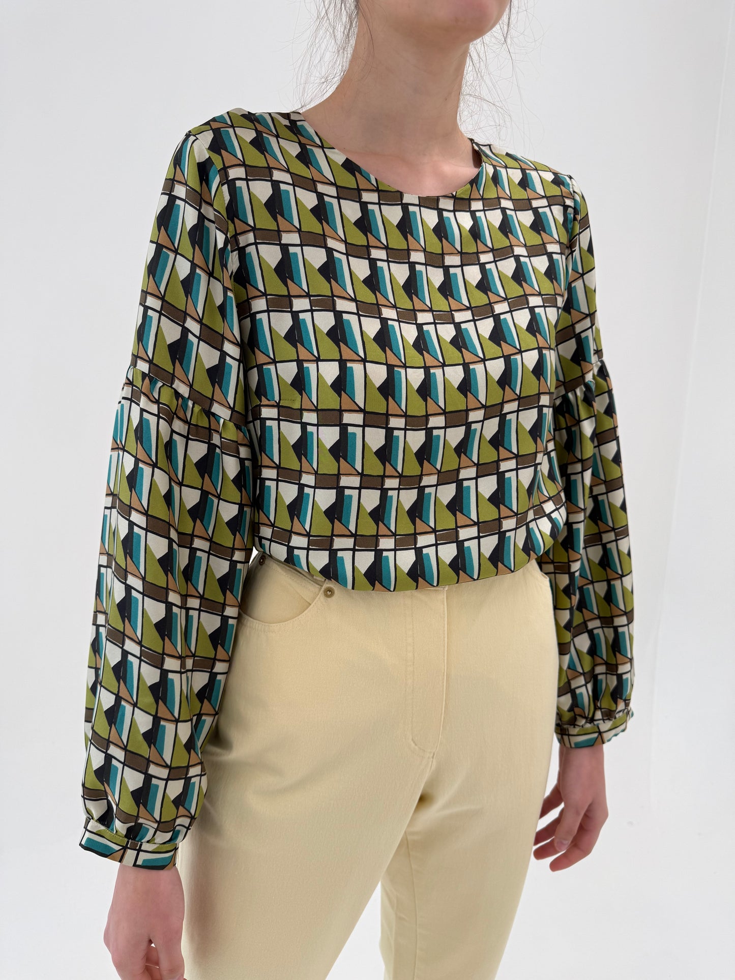Rochie / tunică din twill de mătase naturală cu print geometric
