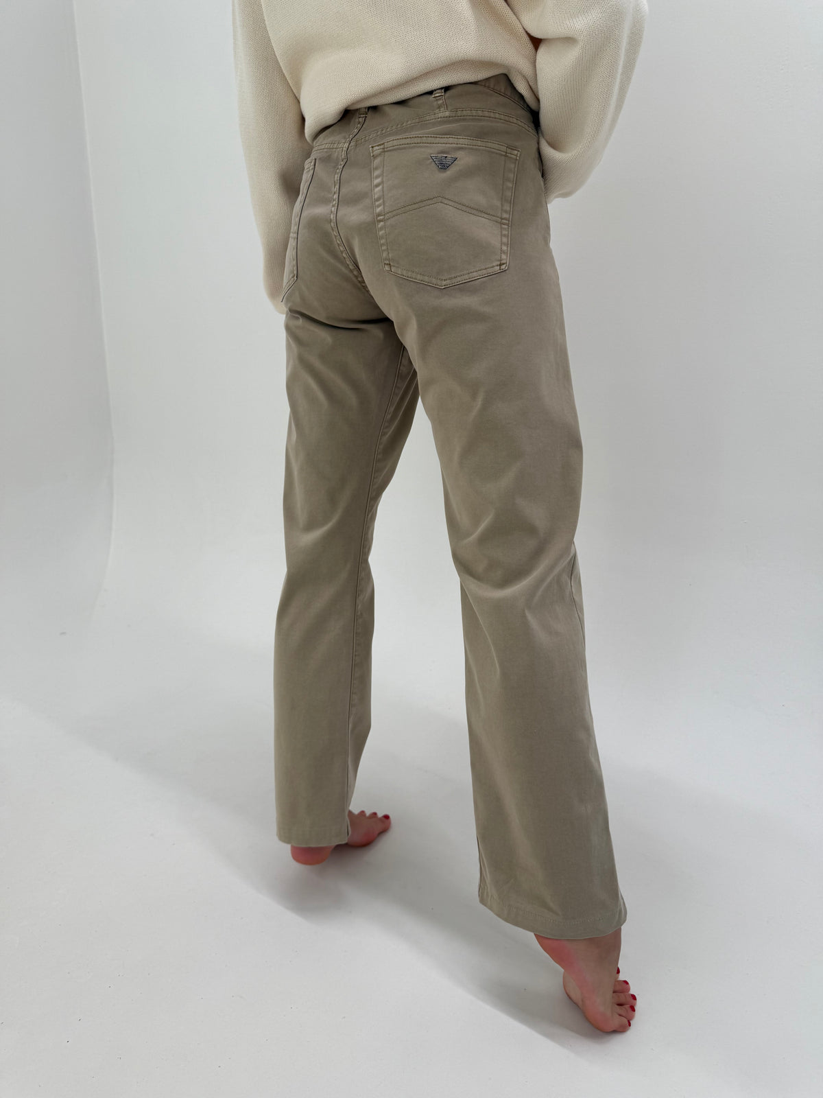 Pantaloni tall Armani camel din bumbac gros modelator chinos