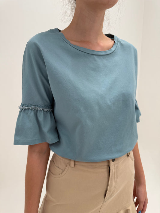 Top gama Max Mara dusty blue în croi ultra chic din bumbac premium