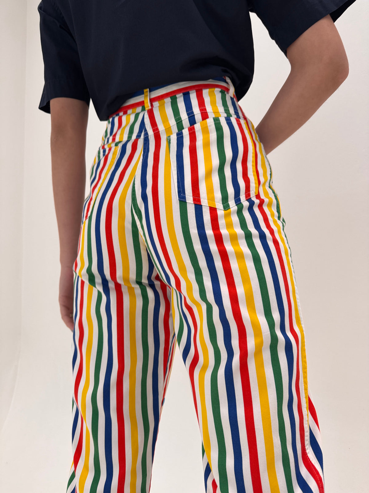 Pantaloni Rocco Barocco luxury țigaretă în dungi din canvas fin de bumbac