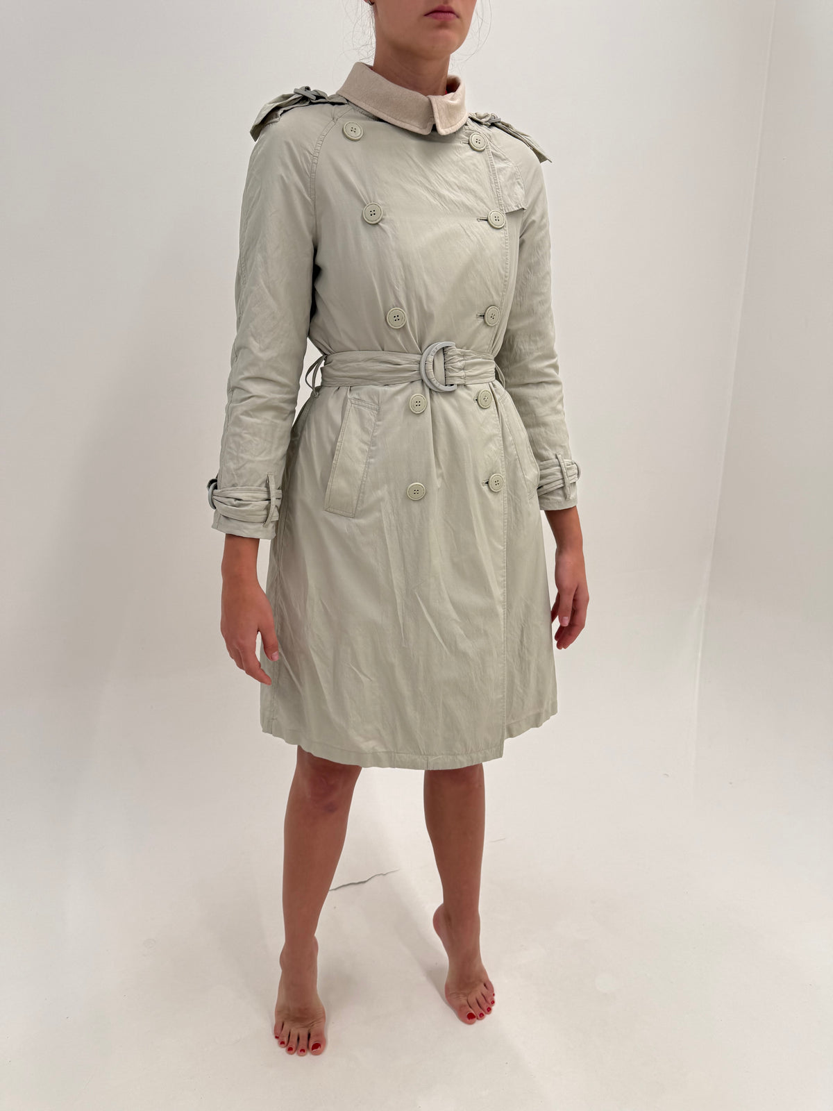Trench Armani impermeabil cu liner de lana detașabil light nude