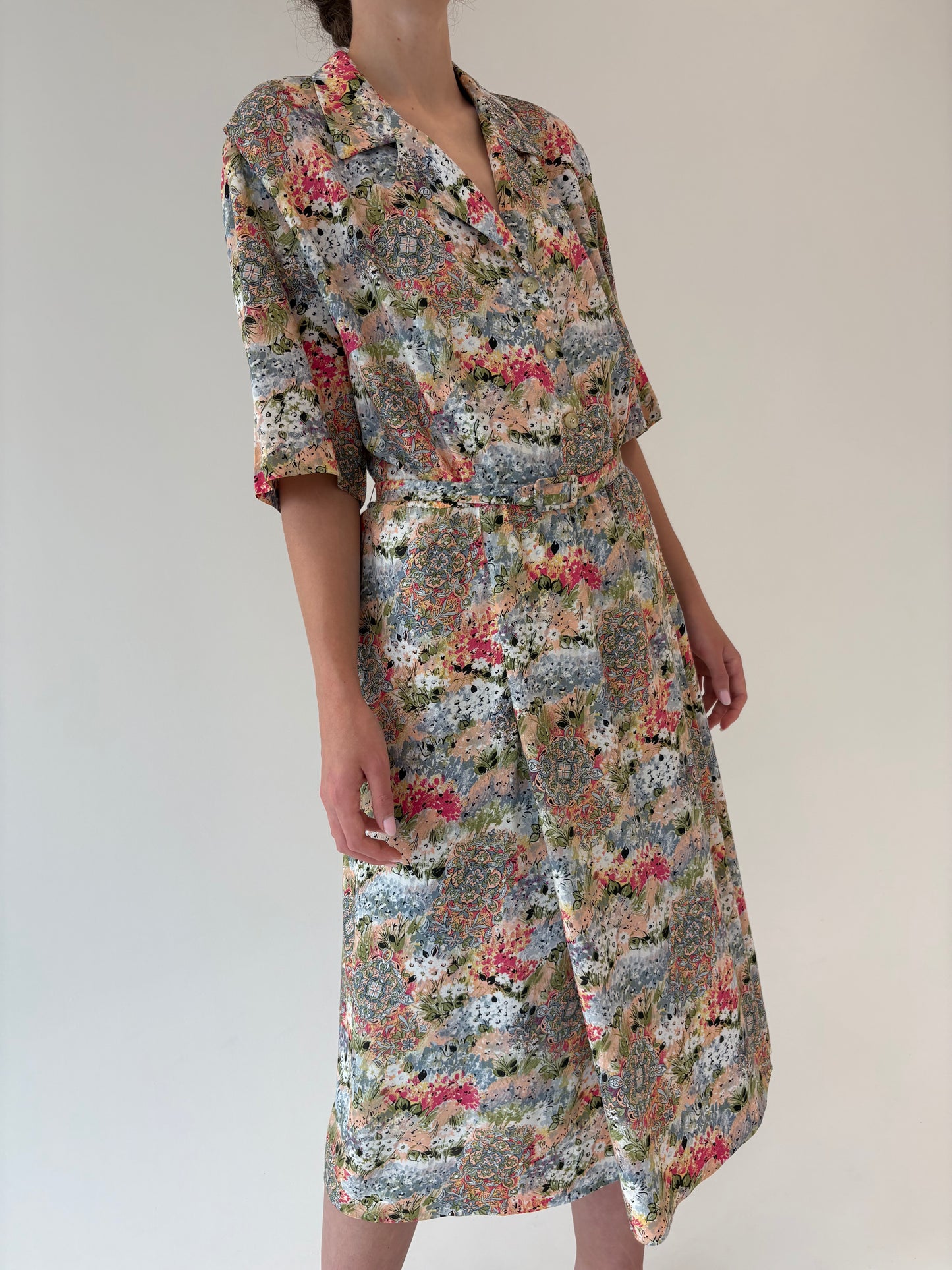 Rochie vintage cu print superb și talie marcată elastică